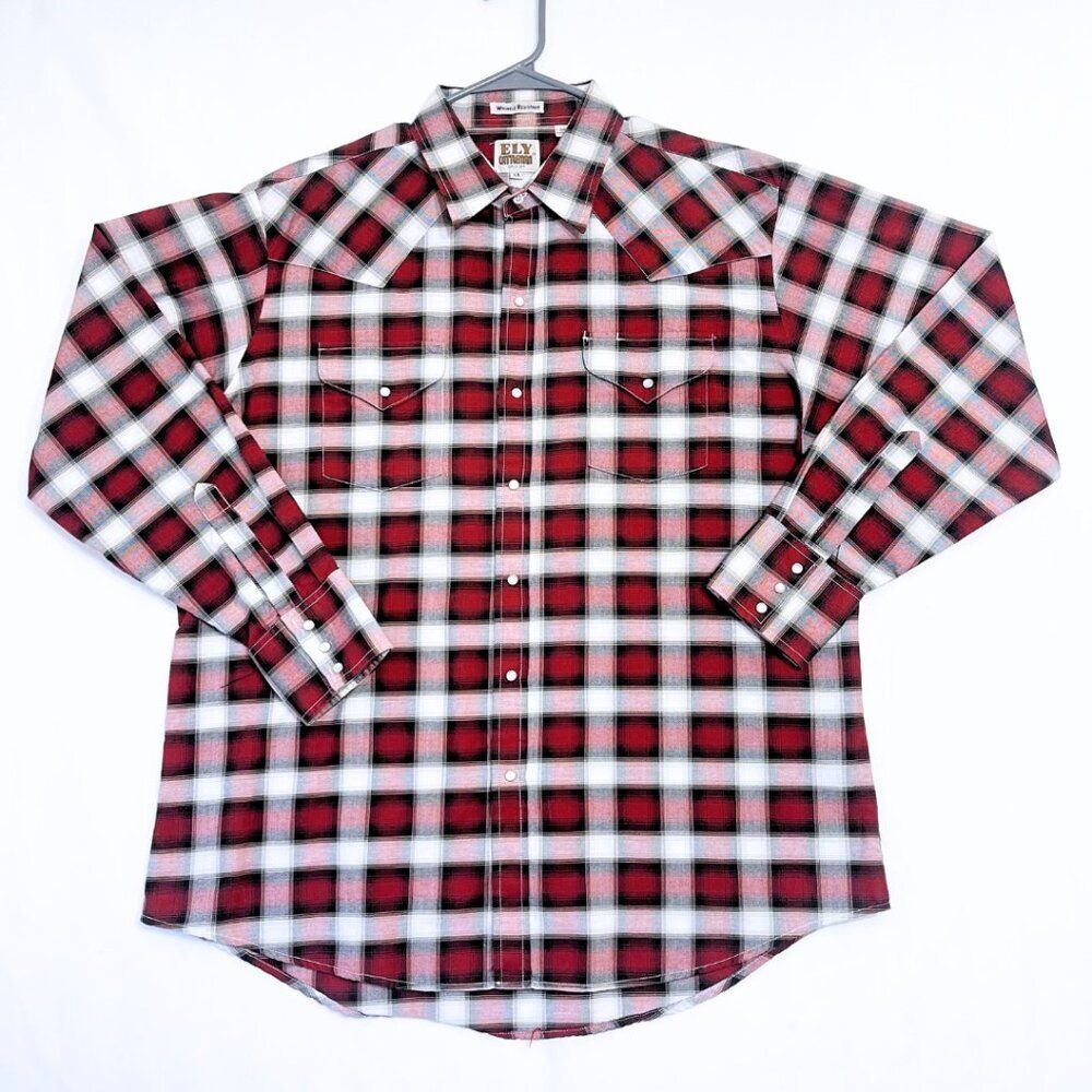 Men's Plaid Print Long Sleeve Pearl Snap Western Shirt Size XL